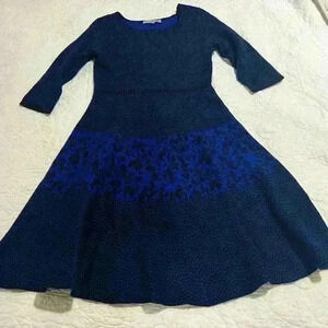 DANNY and NICOLE Women’s Dress Knit Stretch Black Blue Flowers‎ Dot A Line - MP